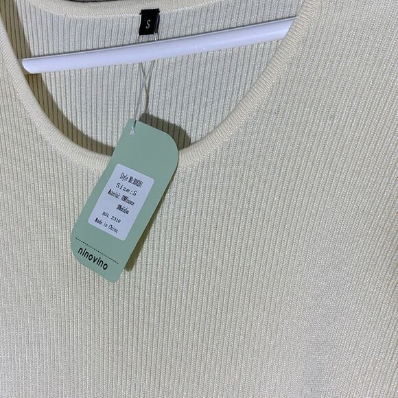 Ninovino Ivory Ribbed Sweater Dress MIDI Womens S - Picture 6 of 7